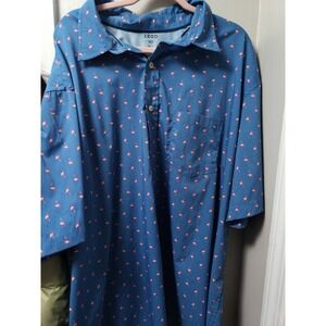 Izod Men's Shirt Flamingos Button Up Short Sleeve Beach 3XLT Performance